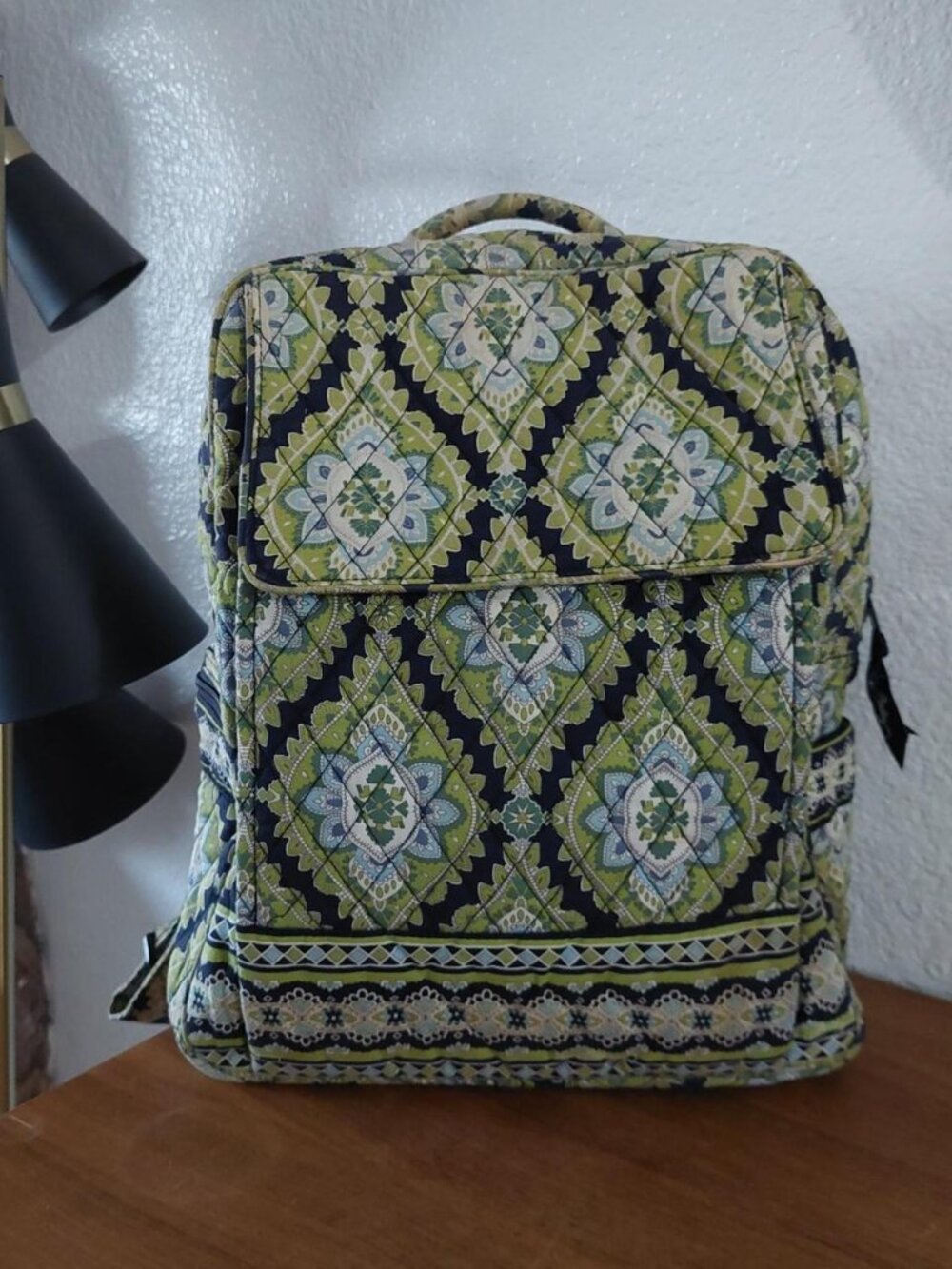 Vera Bradley Cambridge Backpack Rare Retired Vintage Quilted Green Blue Geometri